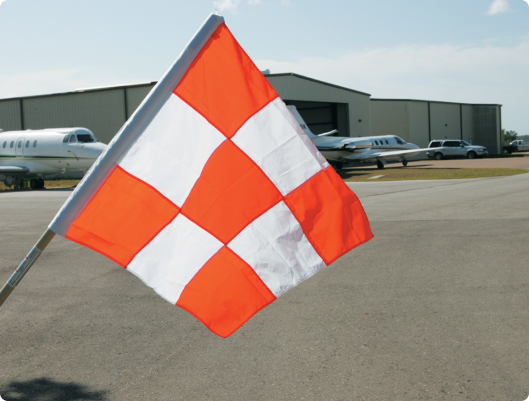 a red and white checkered flag